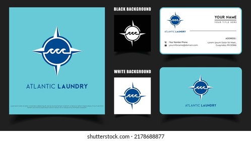 Laundry Logo With Compass Template Design Vector With Business Card.