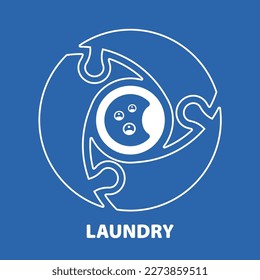 Laundry logo concept in blue. Icon washing machine concept  for business clothes wash cleans. Modern template for your design on blue background. EPS10.