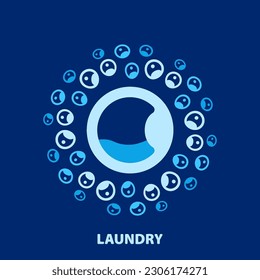 Laundry logo concept in blue. Icon washing machine concept  for business clothes wash cleans. Modern template for your design on white background. EPS10.