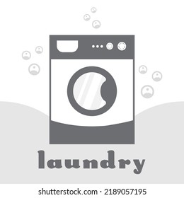 El concepto de logotipo de lavandería en gris. Lavadora de iconos con burbujas para lavar ropa de negocios. Plantilla moderna para su diseño. EPS10
