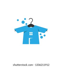 laundry logo concept whit hanger tshitr house shapes vector logo design and with bubbles.