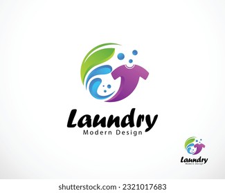 logo de lavandería color creativo ropa de naturaleza limpia diseño creativo