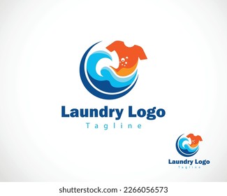 laundry logo creative water drop clothes clean business circle wave color