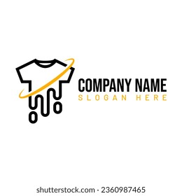 Diseño de logotipo de lavado, plantilla de logotipo de limpieza en seco. Sencillo logo de la ilustración de la lavandería con un símbolo de camiseta y percha. Logo del vector de lavado sobre fondo blanco y amarillo.