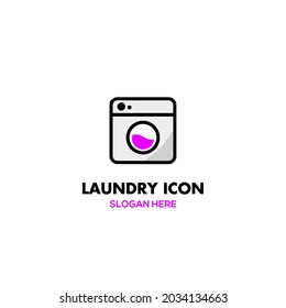 Laundry logo design on isolated background, washing machine icon with outline, concept