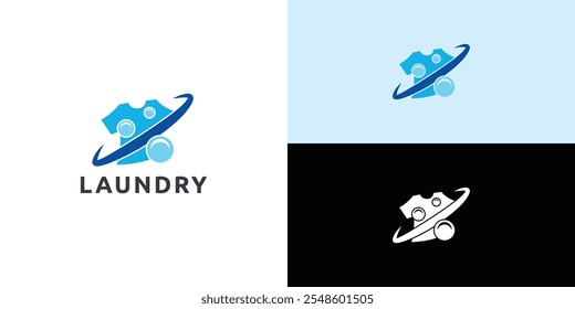 Laundry logo design. Simple laundry illustration logo with t-shirt and hanger symbol. 