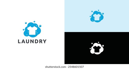 Laundry logo design. Simple laundry illustration logo with t-shirt and hanger symbol. 