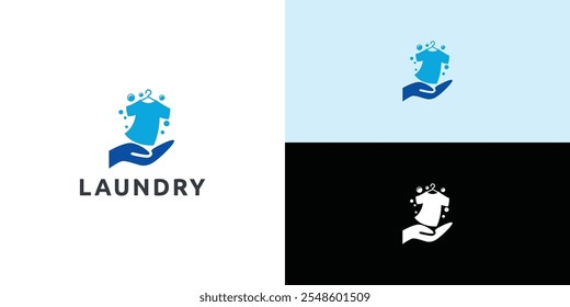 Laundry logo design. Simple laundry illustration logo with t-shirt and hanger symbol. 