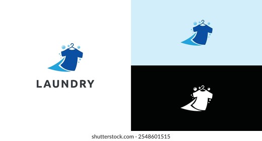 Laundry logo design. Simple laundry illustration logo with t-shirt and hanger symbol. 