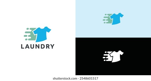 Laundry logo design. Simple laundry illustration logo with t-shirt and hanger symbol. 