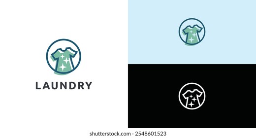 Laundry logo design. Simple laundry illustration logo with t-shirt and hanger symbol. 