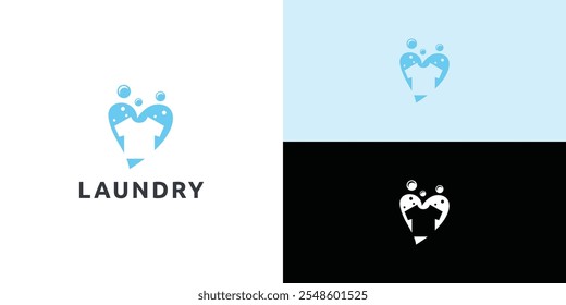 Laundry logo design. Simple laundry illustration logo with t-shirt and hanger symbol. 