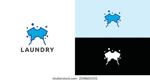 Laundry logo design. Simple laundry illustration logo with t-shirt and hanger symbol. 