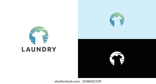 Laundry logo design. Simple laundry illustration logo with t-shirt and hanger symbol. 