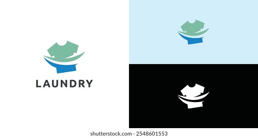 Laundry logo design. Simple laundry illustration logo with t-shirt and hanger symbol. 