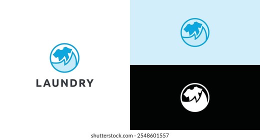 Laundry logo design. Simple laundry illustration logo with t-shirt and hanger symbol. 