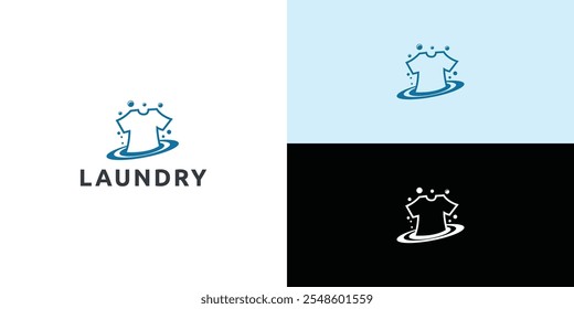 Laundry logo design. Simple laundry illustration logo with t-shirt and hanger symbol. 