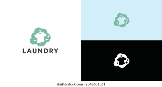 Laundry logo design. Simple laundry illustration logo with t-shirt and hanger symbol. 