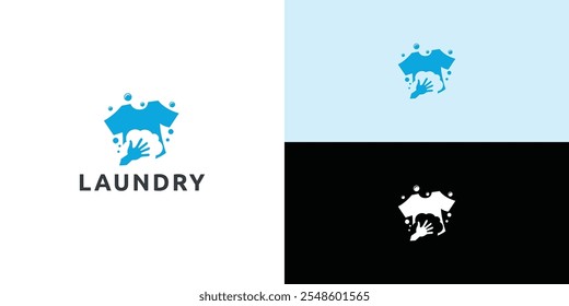 Laundry logo design. Simple laundry illustration logo with t-shirt and hanger symbol. 