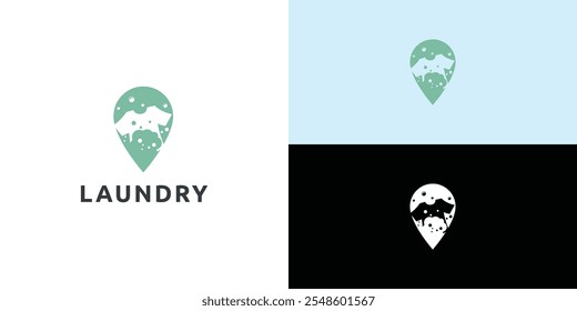 Laundry logo design. Simple laundry illustration logo with t-shirt and hanger symbol. 