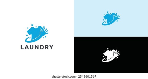 Laundry logo design. Simple laundry illustration logo with t-shirt and hanger symbol. 