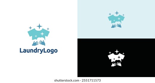 Laundry logo design. Simple laundry illustration logo with t-shirt and hanger symbol. 