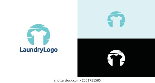 Laundry logo design. Simple laundry illustration logo with t-shirt and hanger symbol. 