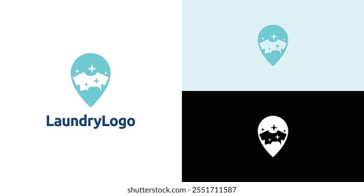 Diseño de logo de lavandería. Logotipo simple de la ilustración de la ropa con la camiseta y el símbolo de la suspensión. 