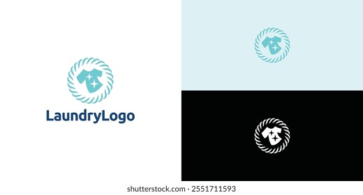 Laundry logo design. Simple laundry illustration logo with t-shirt and hanger symbol. 