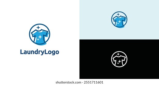 Laundry logo design. Simple laundry illustration logo with t-shirt and hanger symbol. 