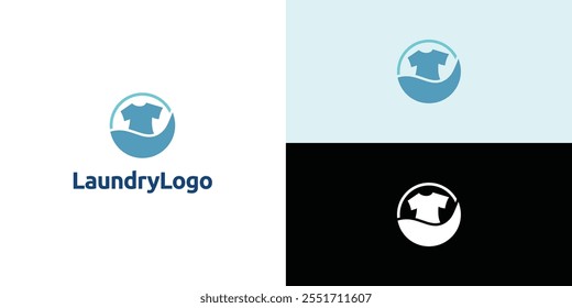 Laundry logo design. Simple laundry illustration logo with t-shirt and hanger symbol. 