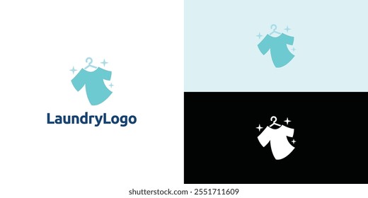 Laundry logo design. Simple laundry illustration logo with t-shirt and hanger symbol. 