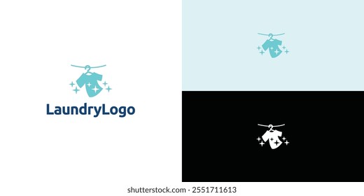 Laundry logo design. Simple laundry illustration logo with t-shirt and hanger symbol. 