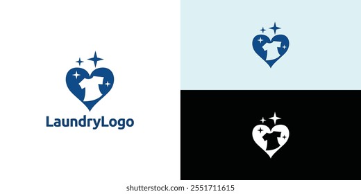 Laundry logo design. Simple laundry illustration logo with t-shirt and hanger symbol. 