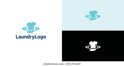 Laundry logo design. Simple laundry illustration logo with t-shirt and hanger symbol. 