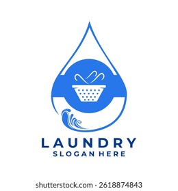 Laundry logo design symbol. Water drop with basket clothes vector combinations