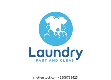 Laundry logo design template. Clothes illustration with detergent bubbles for laundry service logo