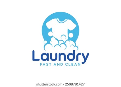 Laundry logo design template. Clothes illustration with detergent bubbles for laundry service logo