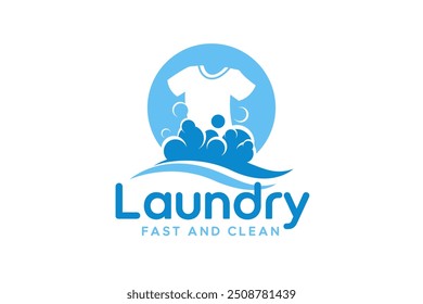 Laundry logo design template. Clothes with detergent bubbles illustration for laundry logo concept