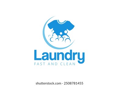 Laundry logo design template. Clothes illustration with detergent bubbles for laundry service logo