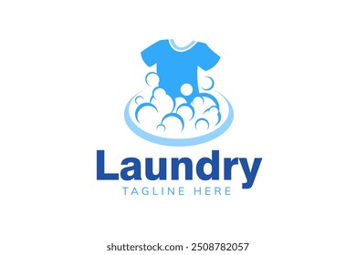 Laundry logo design template. Clothes illustration with detergent bubbles for laundry service logo