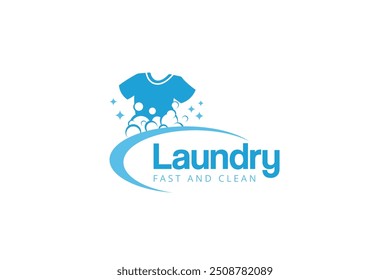 Laundry logo design template. Clothes illustration with detergent bubbles for laundry service logo