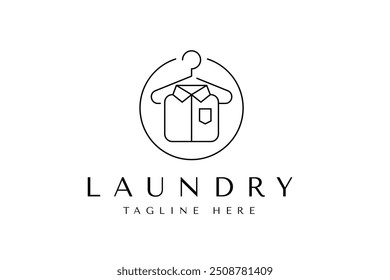 Modelo de design de logotipo de lavanderia. Combinação de camisa, cabide e ilustração de máquina de lavar roupa