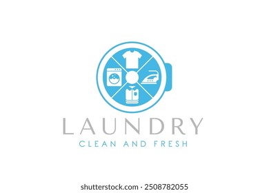 Design-Vorlage für Wäschelogo. Kreatives Waschmaschinenkonzept für Wäscheservice Logo