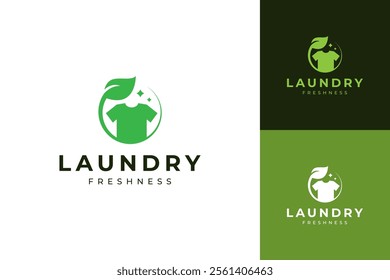 Laundry logo design template, shirt and leaf concept
