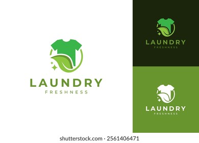 Laundry logo design template, shirt and leaf concept