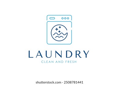 Laundry logo design template. Simple washing machine linear icon for laundry logo