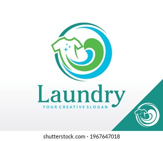 Laundry logo design. Tshirt wash service logo vector template
