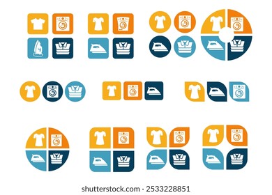 laundry logo design . Washing machine, clothes, iron, and folded clothes icon . Vector illustration
