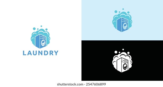 Laundry logo design. Washing machine icon for laundry service business logo template.